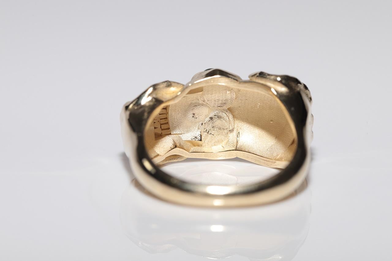 Neu Hergestellter 14k Gold Natürlicher Cabochon-Schliff Smaragd Dekorierter Schädelring im Zustand „Neu“ im Angebot in Fatih/İstanbul, 34