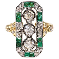 Anello decorato con diamanti naturali e smeraldi taglio baguette in oro 14k di nuova produzione