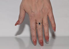New Made 14k Gold Natural Diamond and Cabochon Sapphire Decorated Ring (Bague décorée de diamants naturels et de saphirs cabochons)