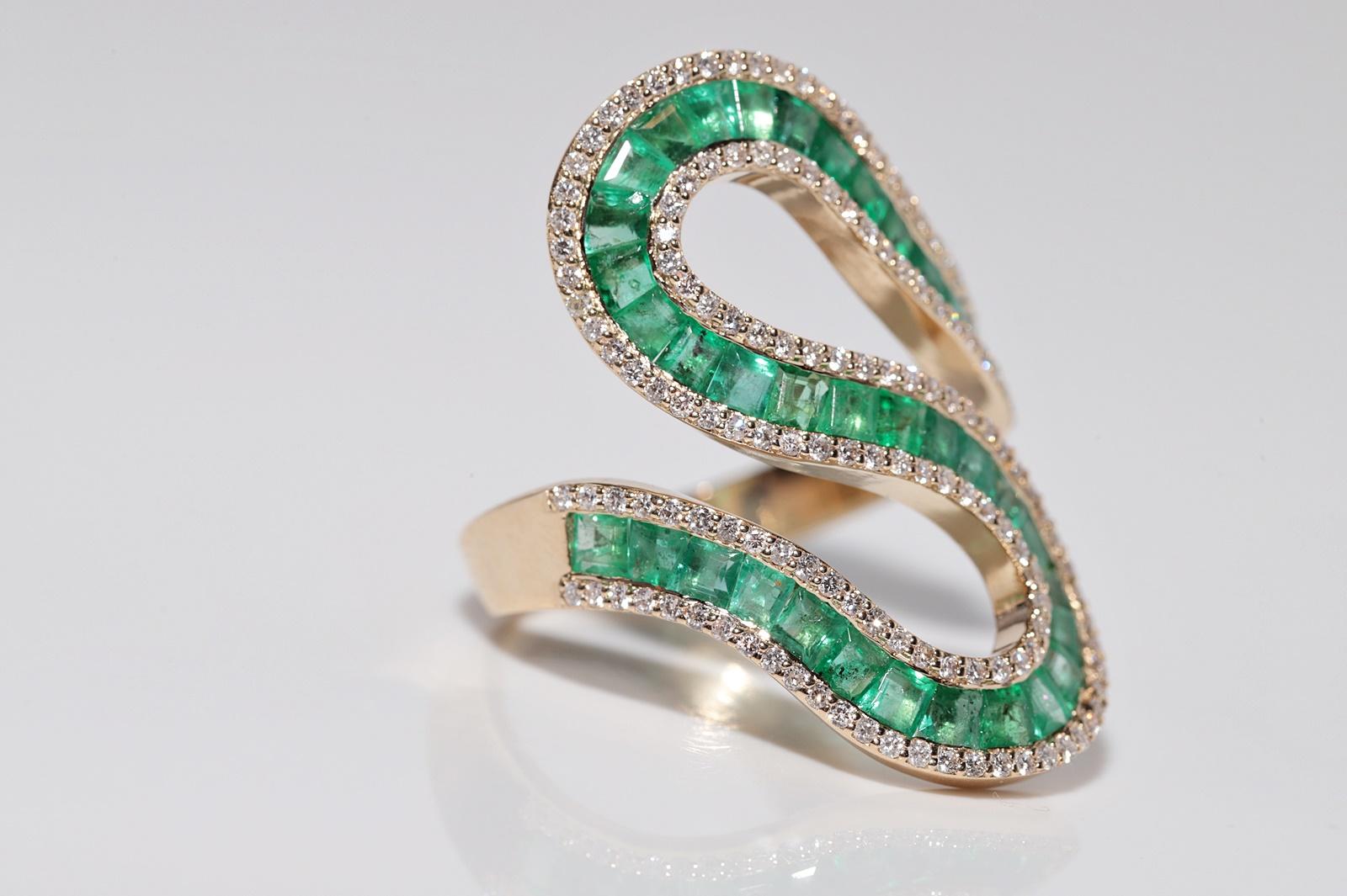 Neuer 14 Karat Gold Natürlicher Diamant und Smaragd im Kaliberschliff Smaragd Dekorierter Ring im Zustand „Neu“ im Angebot in Fatih/İstanbul, 34