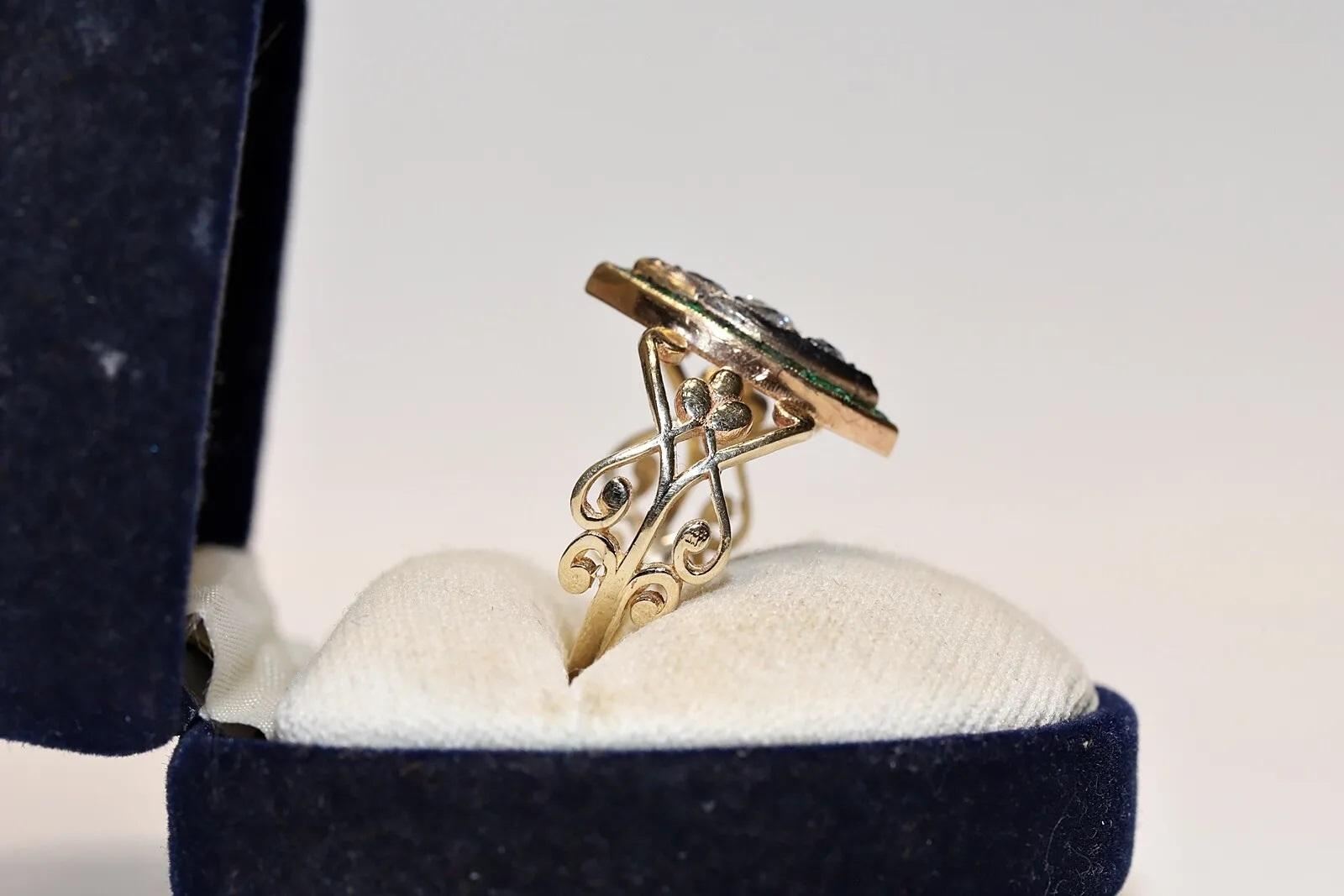 Neuer Navette-Ring aus 14 Karat Gold mit natürlichem Diamanten und Smaragd im Kaliberschliff im Angebot 6
