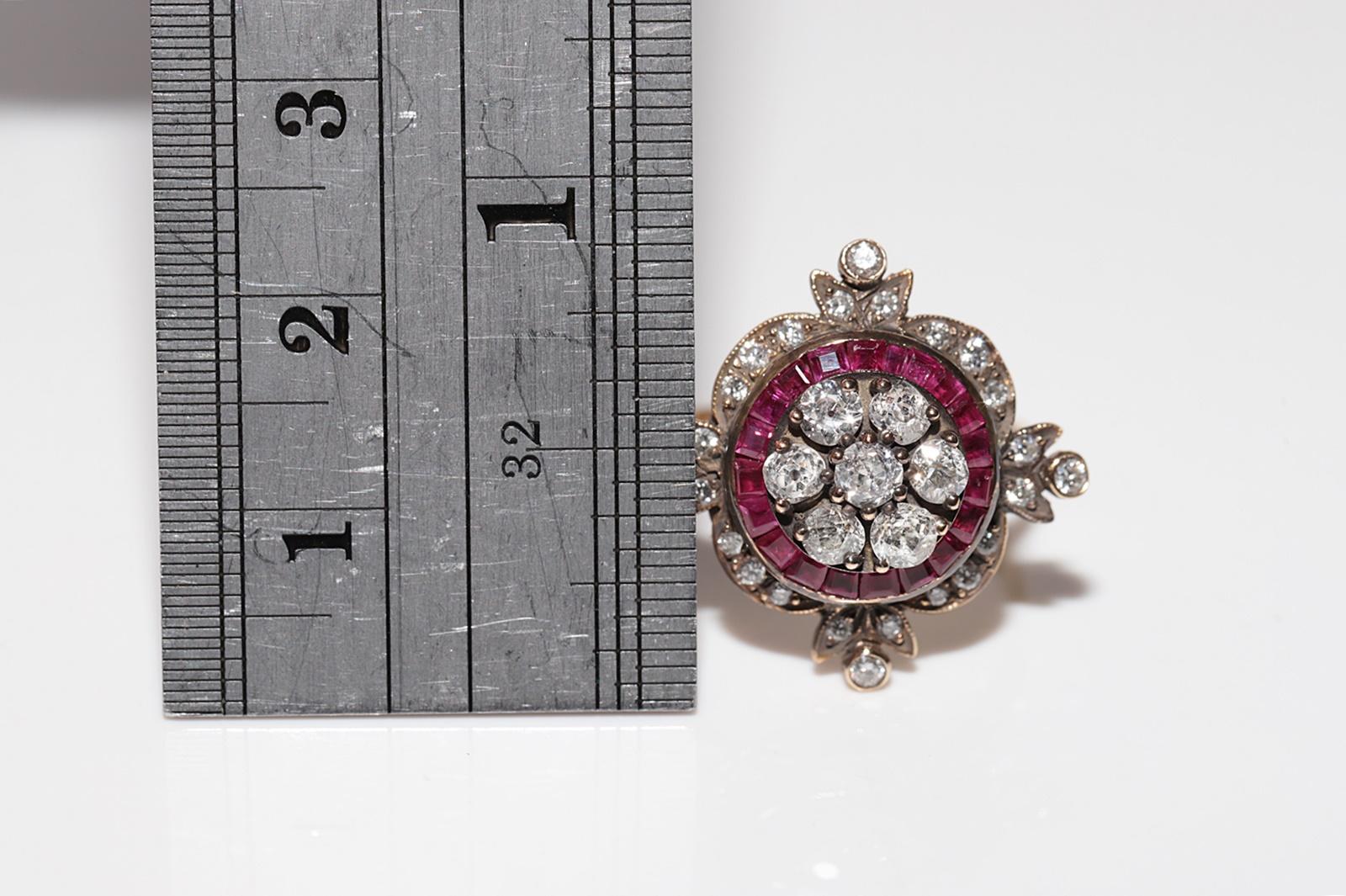 New Made 14k Gold Natural Diamond And Caliber Cut Ruby Decorated Amazing Ring For Sale 4