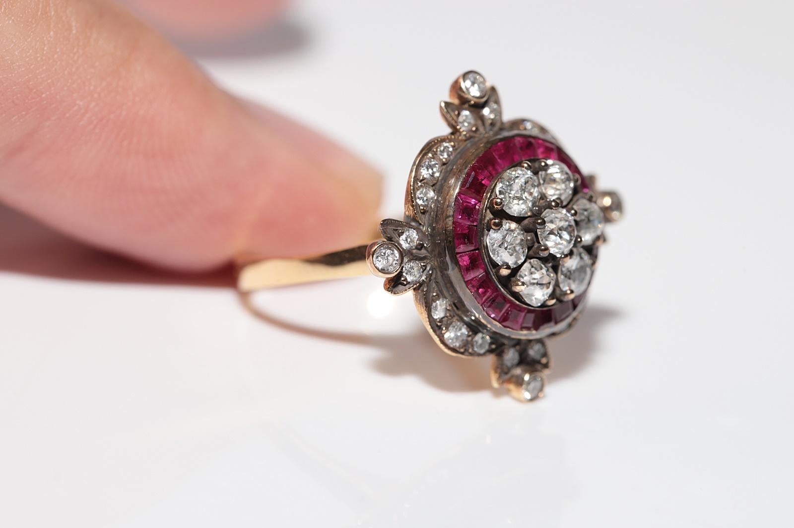New Made 14k Gold Natural Diamond And Caliber Cut Ruby Decorated Amazing Ring For Sale 5