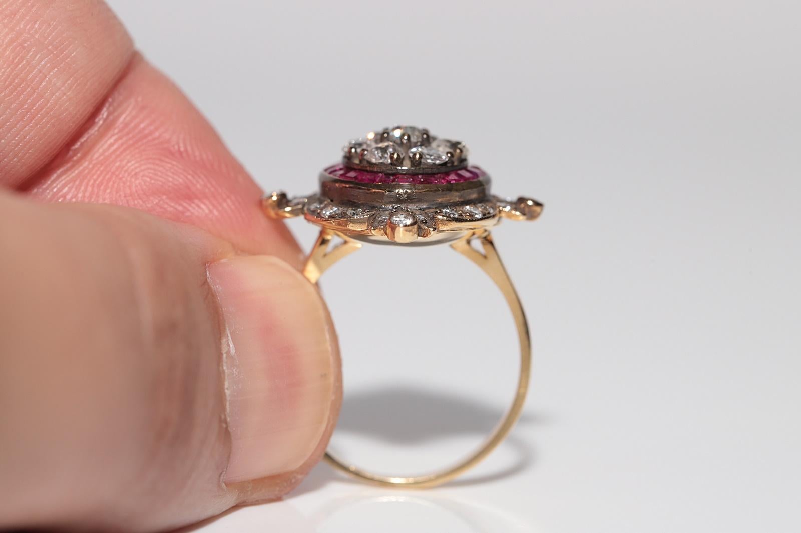 New Made 14k Gold Natural Diamond And Caliber Cut Ruby Decorated Amazing Ring For Sale 8