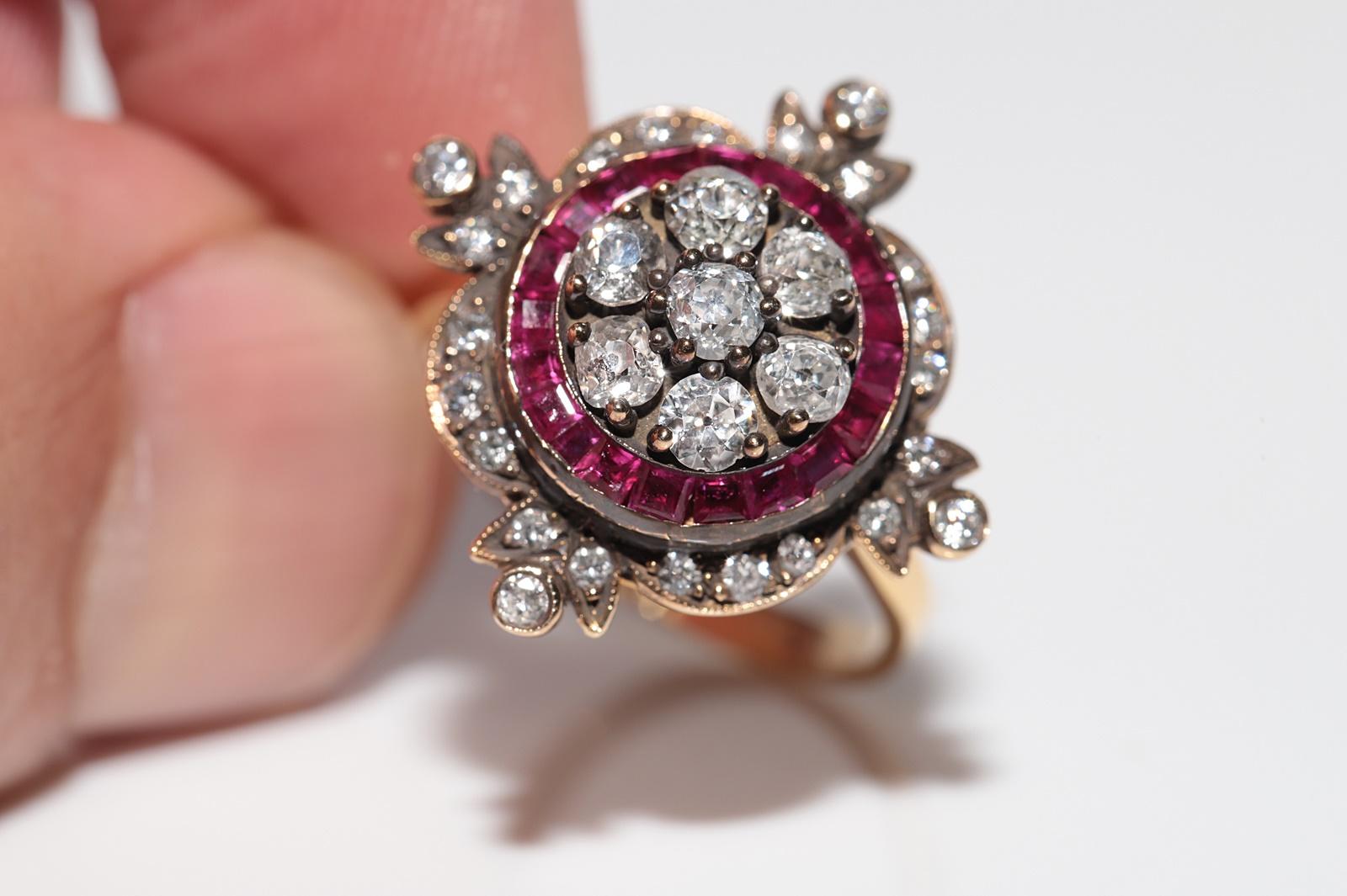 New Made 14k Gold Natural Diamond And Caliber Cut Ruby Decorated Amazing Ring For Sale 9
