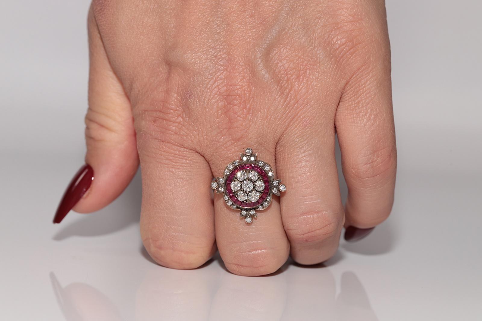 Old Mine Cut New Made 14k Gold Natural Diamond And Caliber Cut Ruby Decorated Amazing Ring For Sale