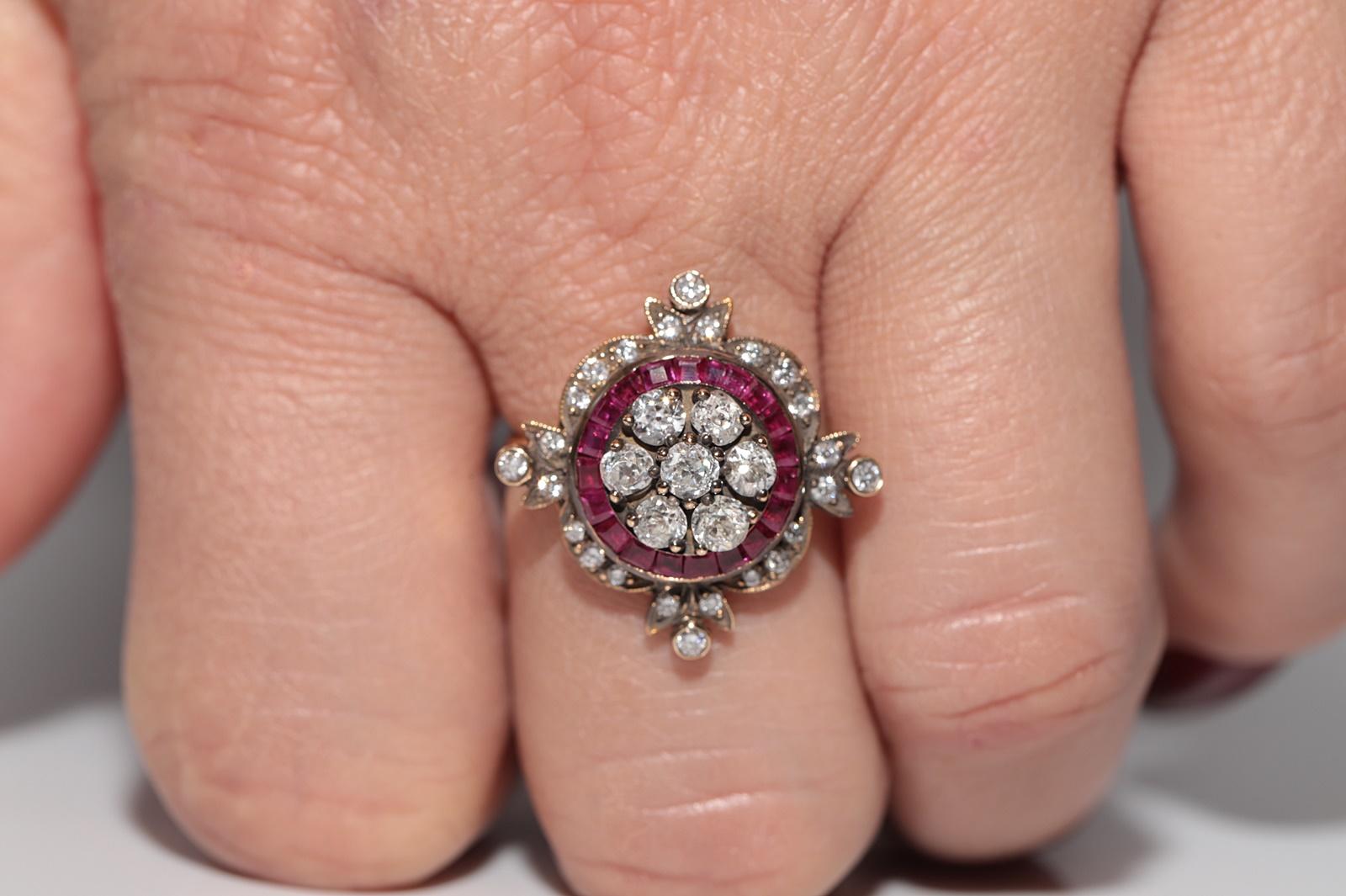New Made 14k Gold Natural Diamond And Caliber Cut Ruby Decorated Amazing Ring In New Condition For Sale In Fatih/İstanbul, 34