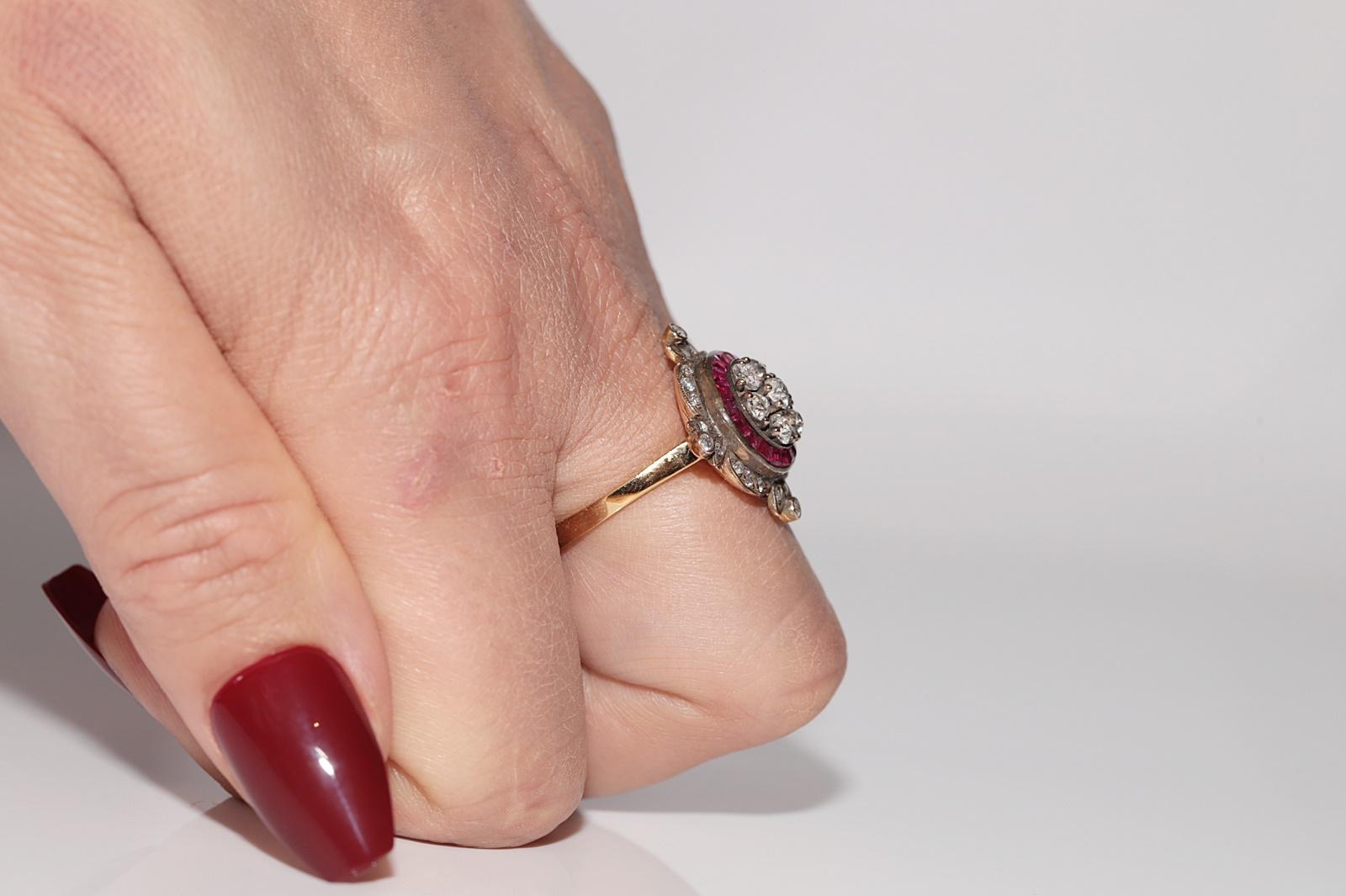 Women's New Made 14k Gold Natural Diamond And Caliber Cut Ruby Decorated Amazing Ring For Sale
