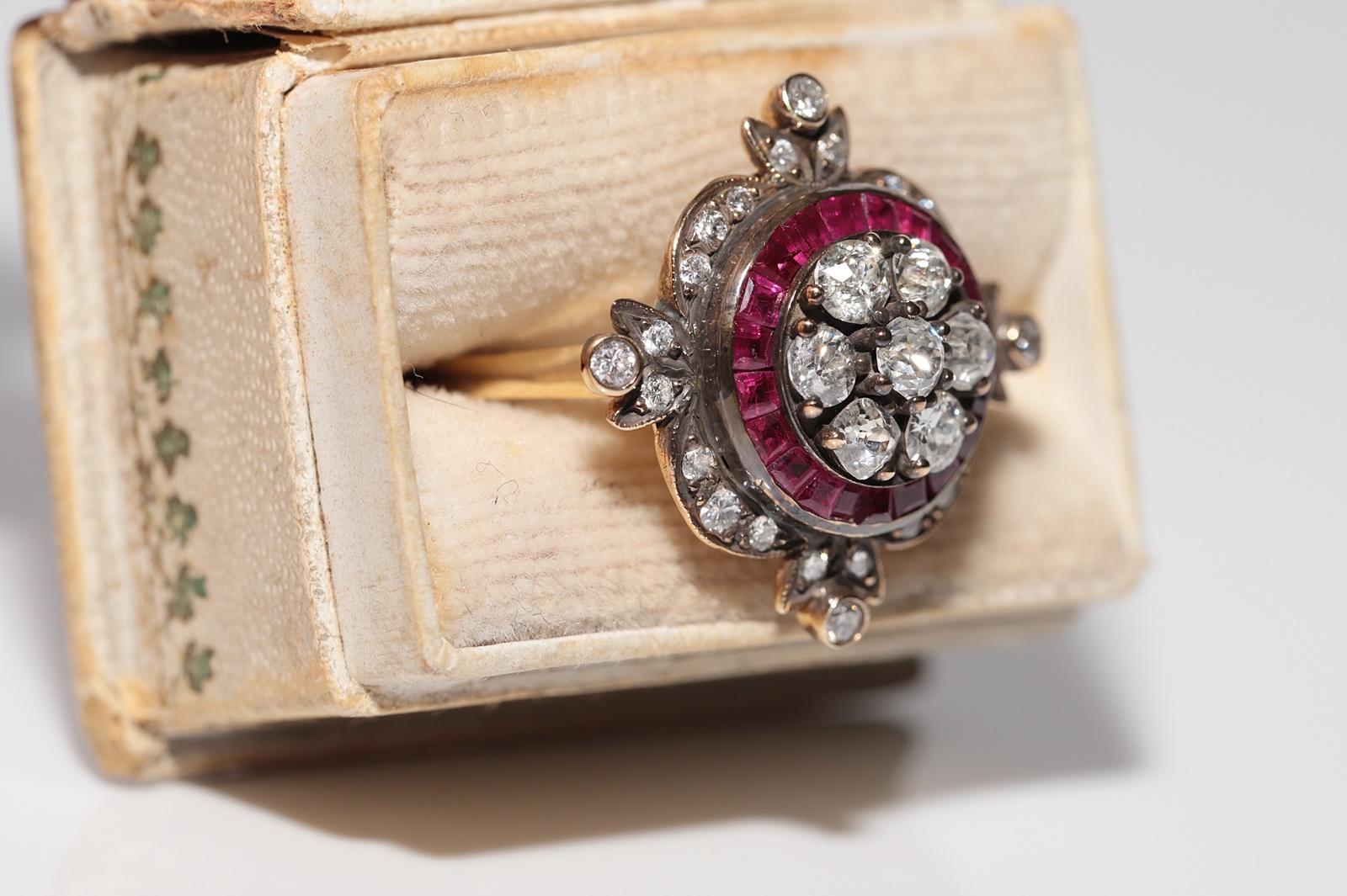 New Made 14k Gold Natural Diamond And Caliber Cut Ruby Decorated Amazing Ring For Sale 2