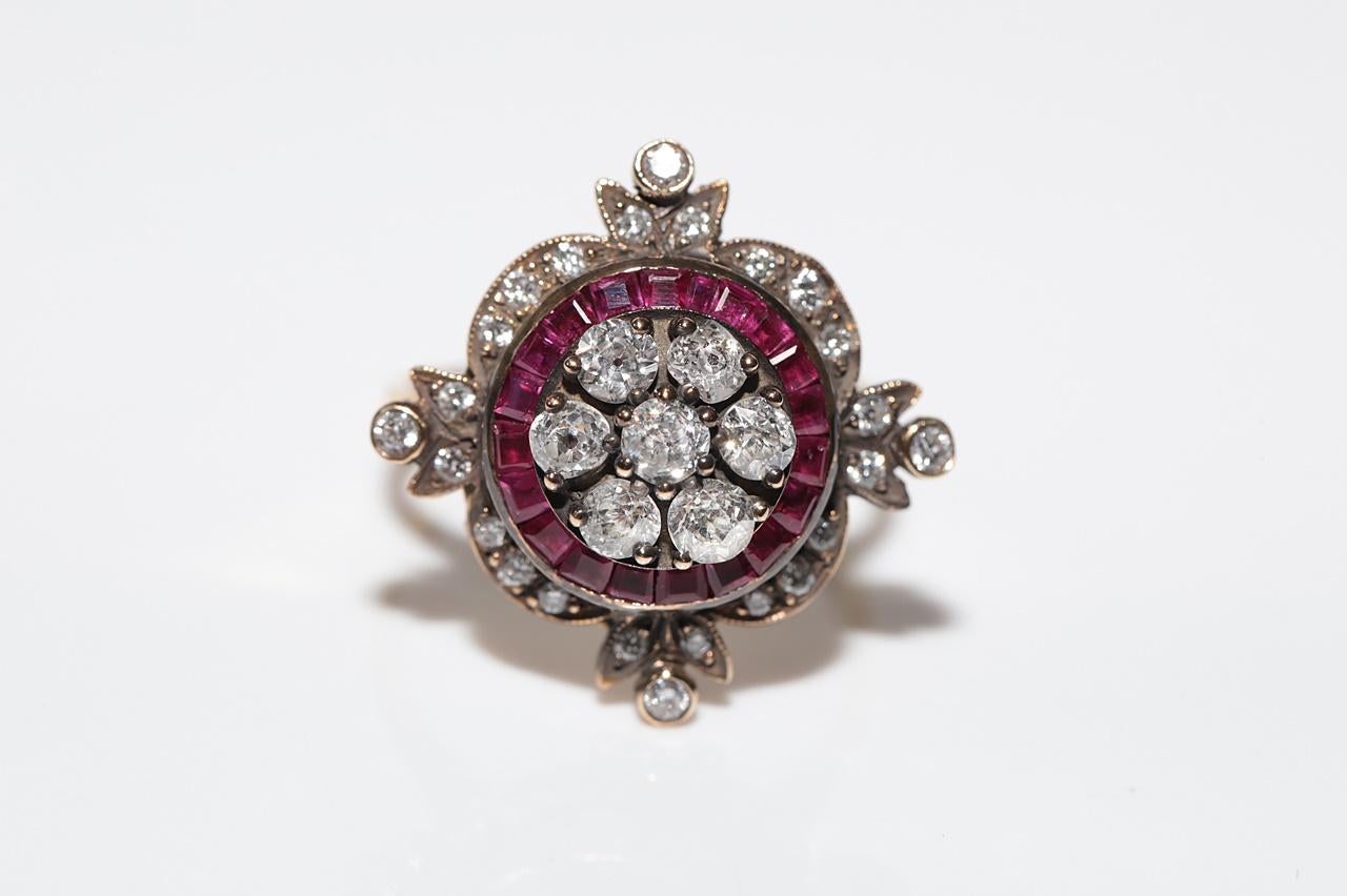New Made 14k Gold Natural Diamond And Caliber Cut Ruby Decorated Amazing Ring For Sale 3
