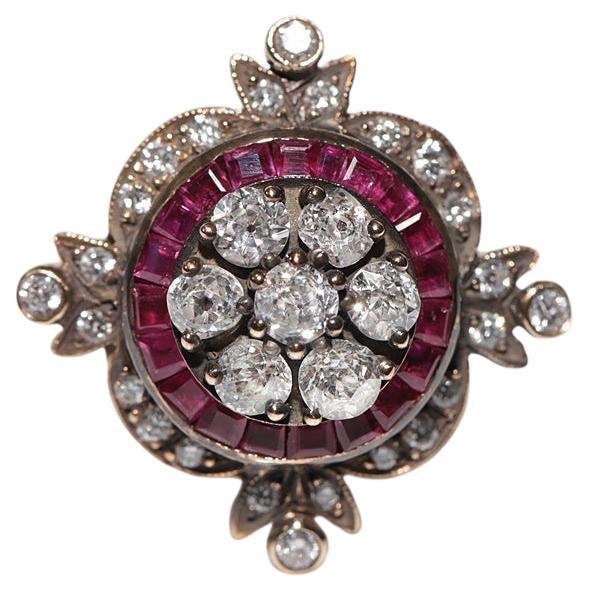 New Made 14k Gold Natural Diamond And Caliber Cut Ruby Decorated Amazing Ring