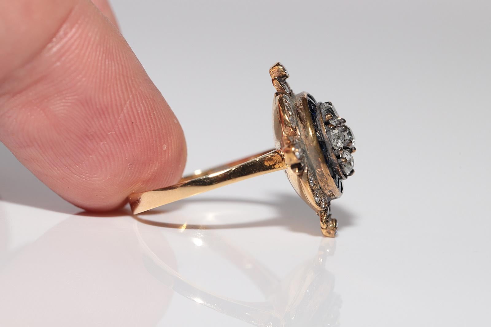 Incroyable bague en or 14 carats, diamant naturel et saphir taille calibre en vente 4
