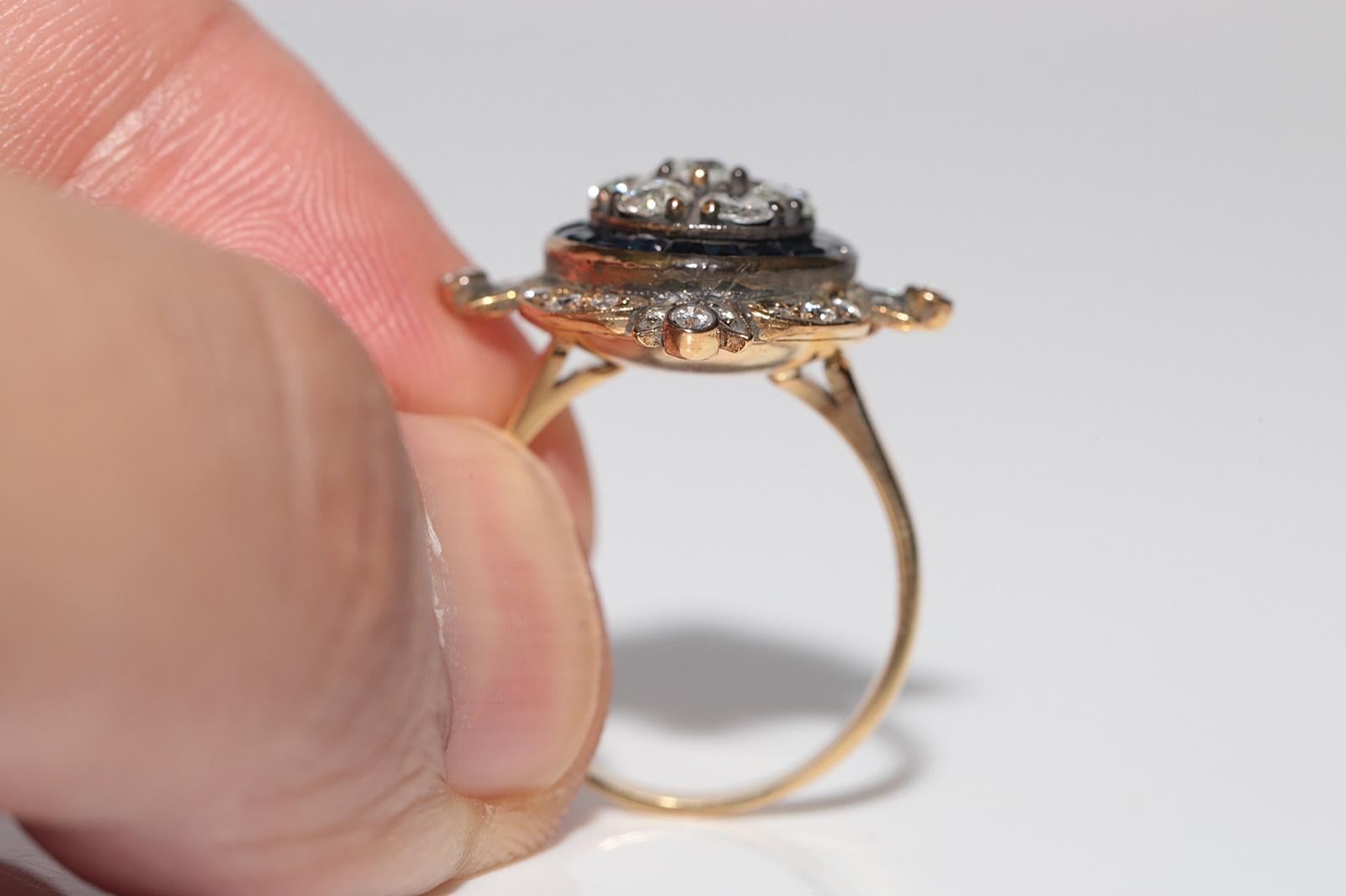 Incroyable bague en or 14 carats, diamant naturel et saphir taille calibre en vente 5