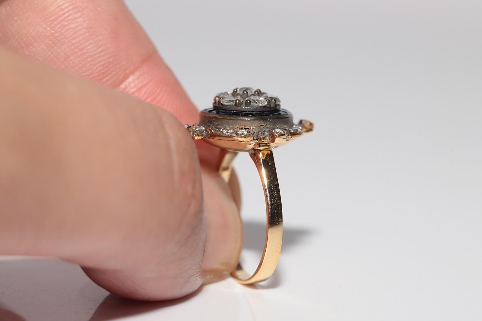 Incroyable bague en or 14 carats, diamant naturel et saphir taille calibre en vente 6