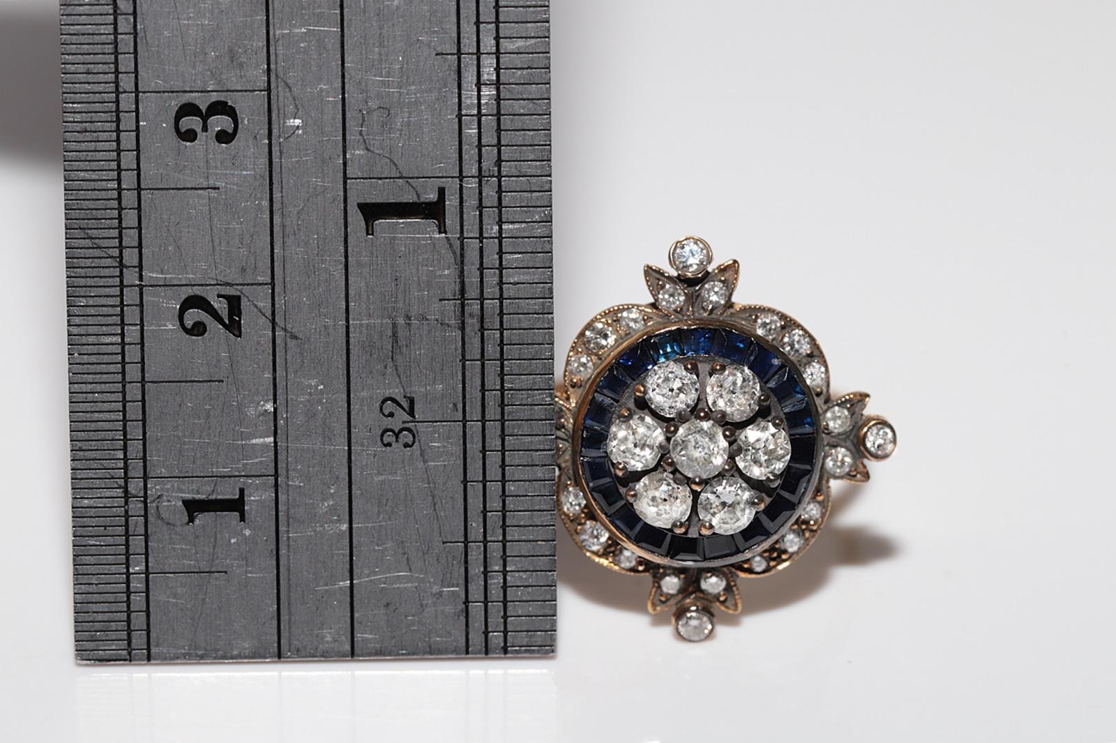 Incroyable bague en or 14 carats, diamant naturel et saphir taille calibre en vente 10