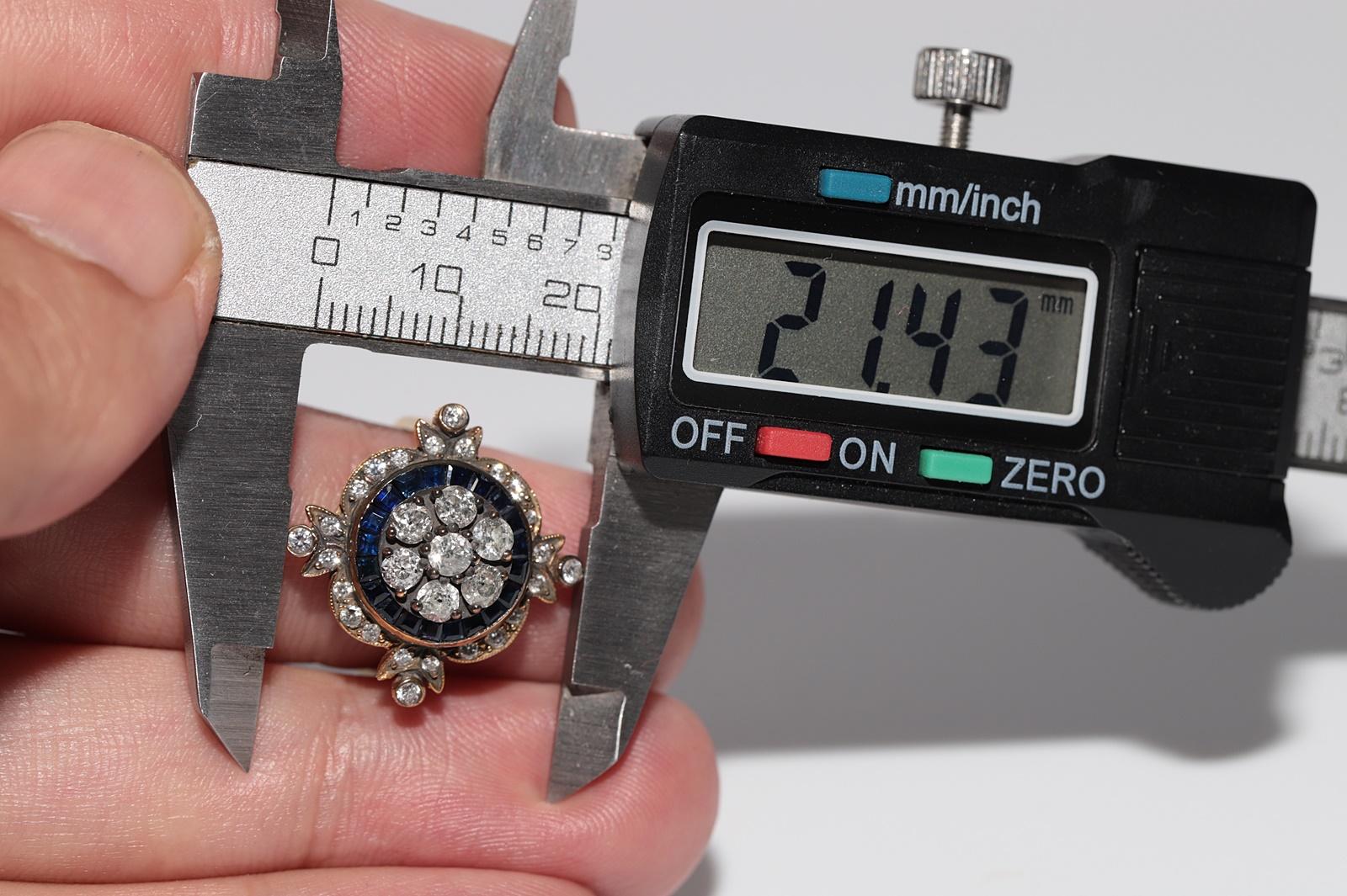 Anillo Sorprendente De Oro De 14k Con Diamante Natural Y Zafiro De Corte Calibre en venta 11