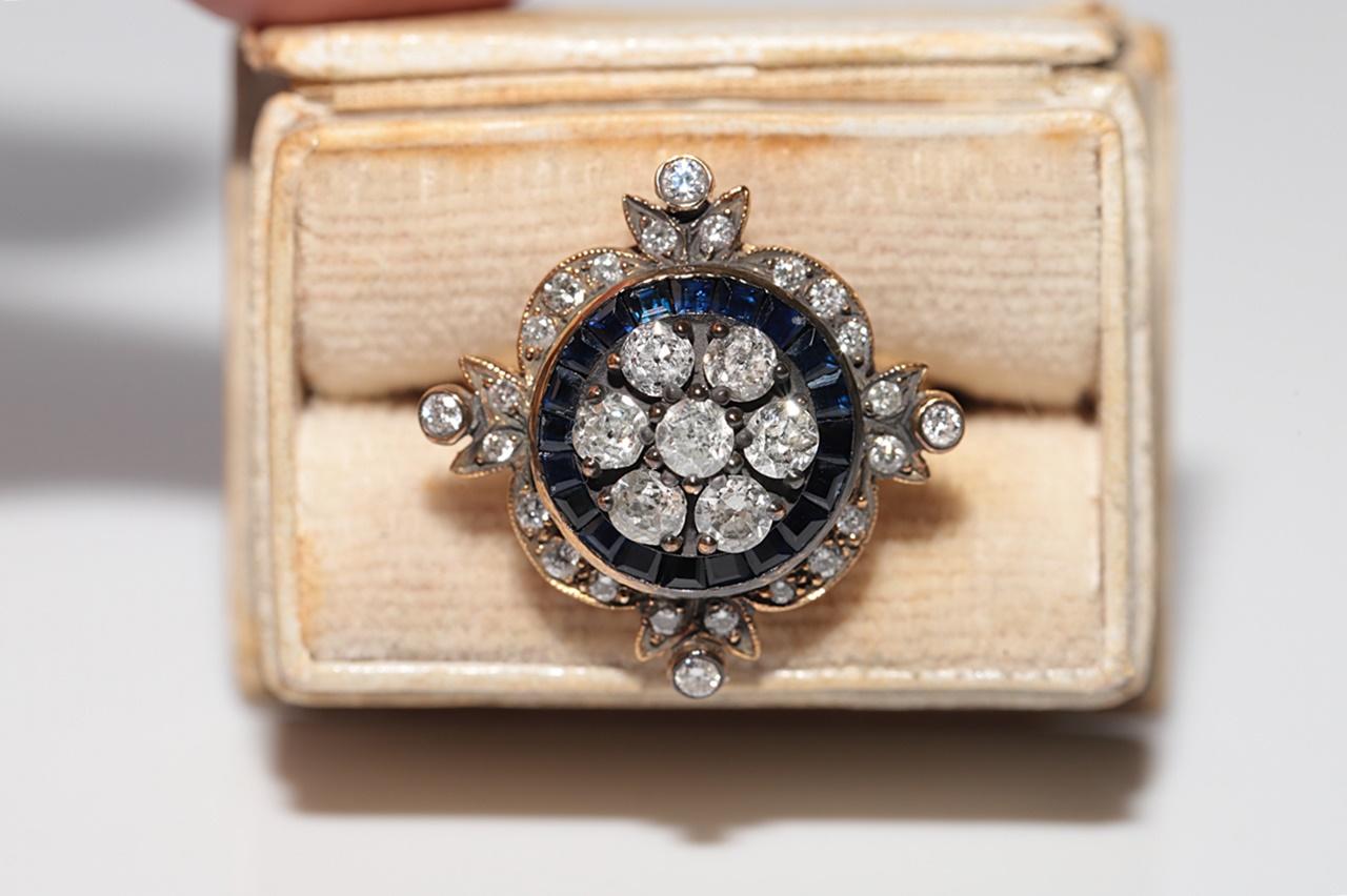De las mujeres Anillo Sorprendente De Oro De 14k Con Diamante Natural Y Zafiro De Corte Calibre en venta