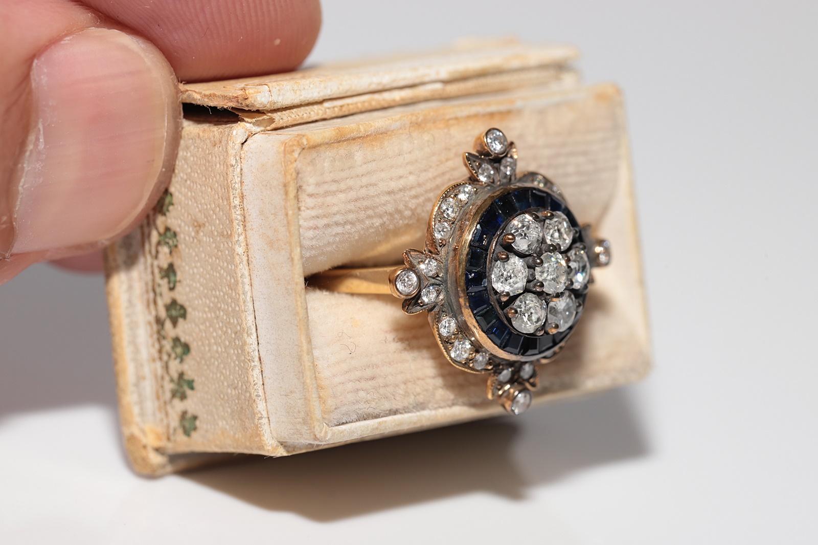 Incroyable bague en or 14 carats, diamant naturel et saphir taille calibre en vente 1