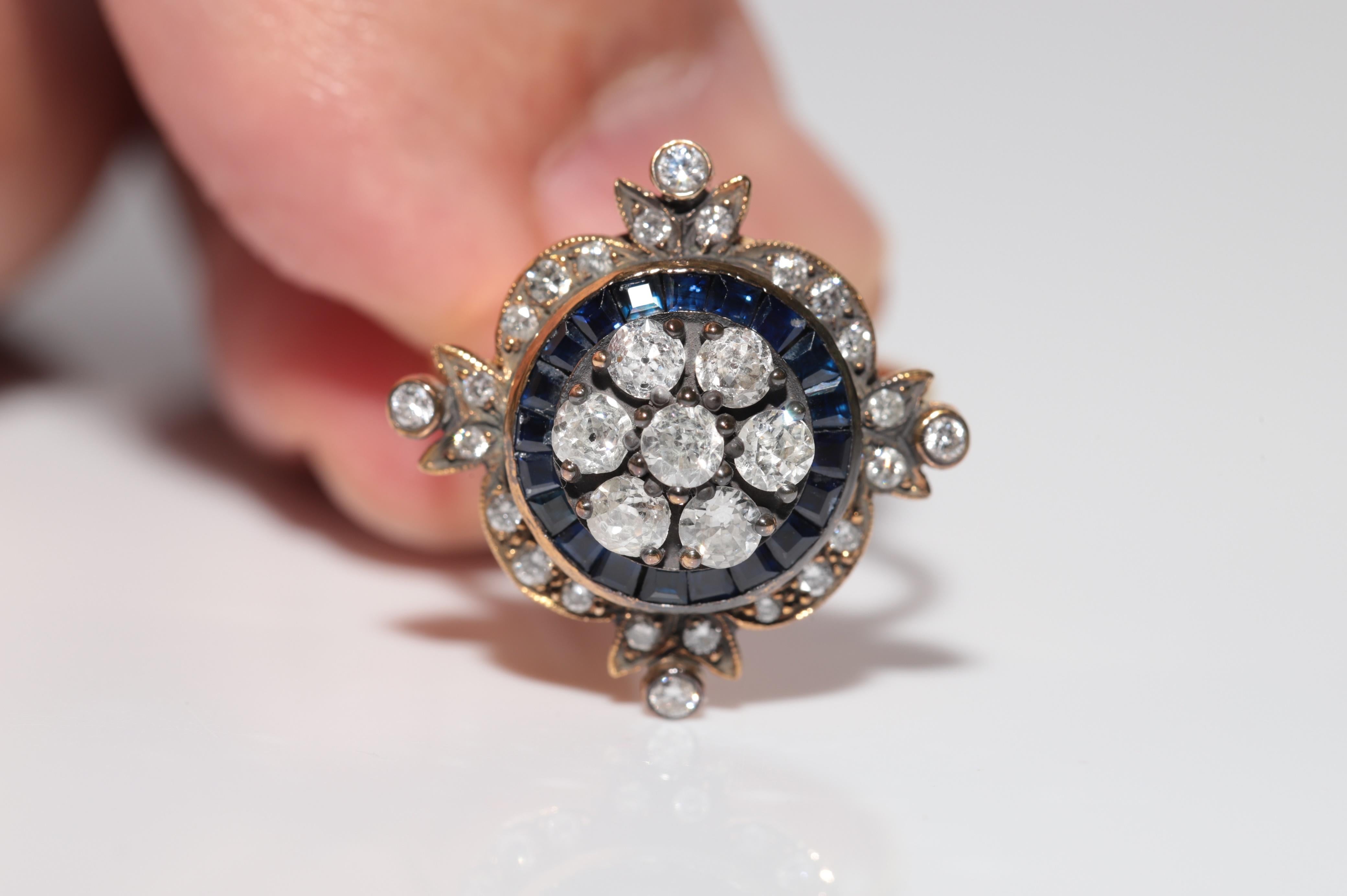 Anillo Sorprendente De Oro De 14k Con Diamante Natural Y Zafiro De Corte Calibre en venta 2