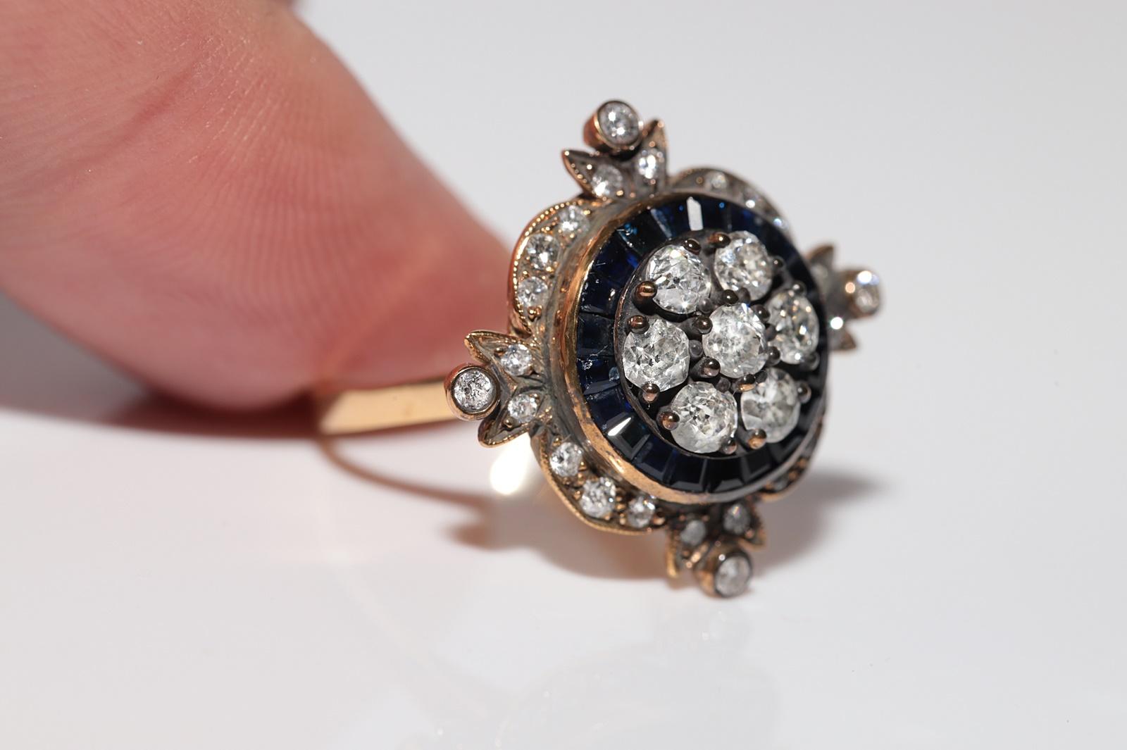 Incroyable bague en or 14 carats, diamant naturel et saphir taille calibre en vente 3