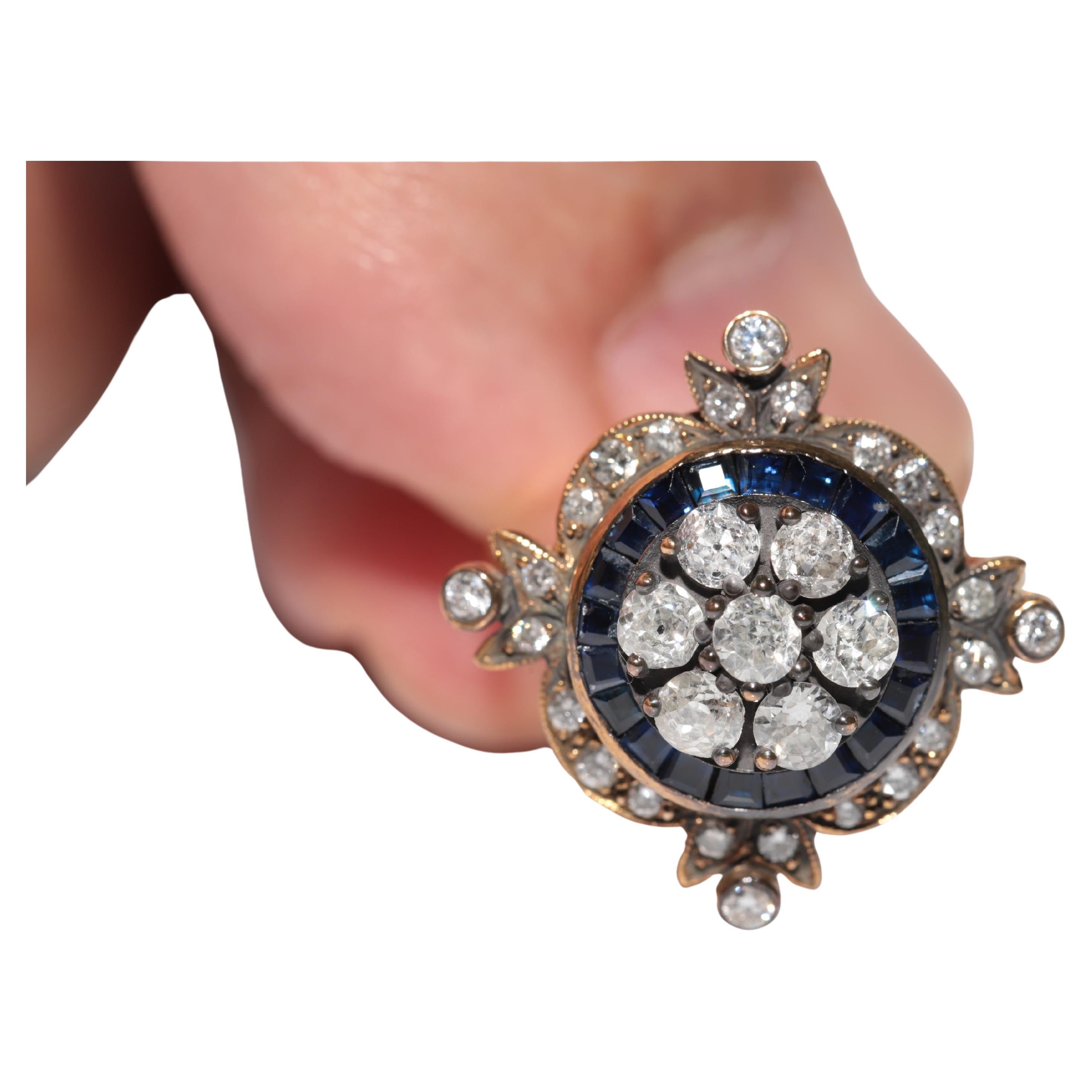 New Made 14k Gold Natural Diamond And Caliber Cut Sapphire Amazing Ring