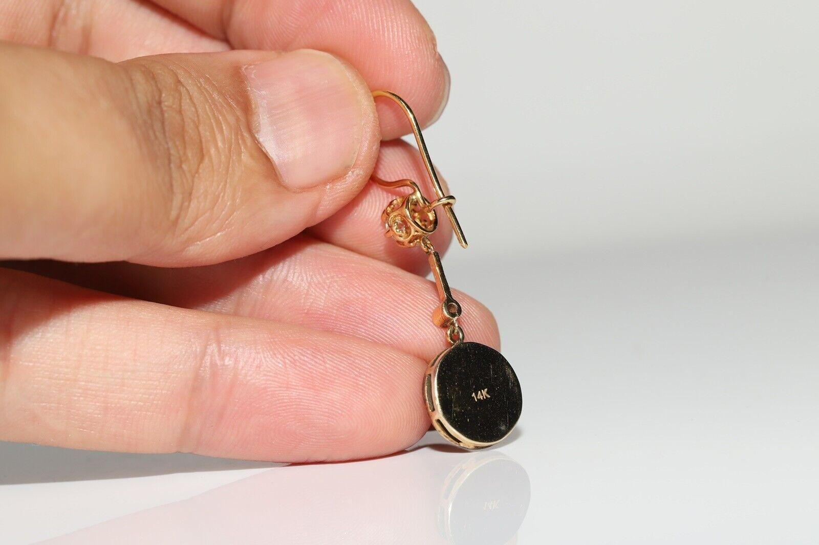 Neu hergestellter 14k Gold Natürlicher Diamant und Kaliber Smaragd Dekorierter Ohrring  im Angebot 2