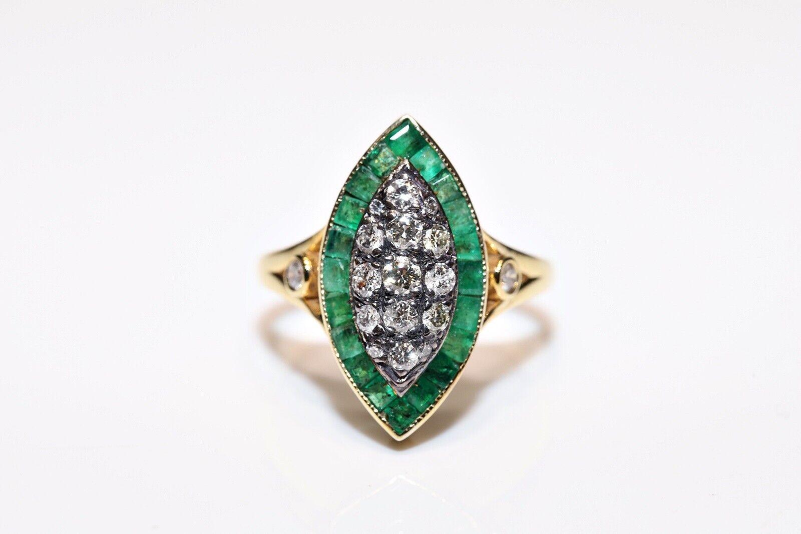 Modern New Made 14k Gold Natural Diamond And Caliber Emerald Navette Ring  For Sale