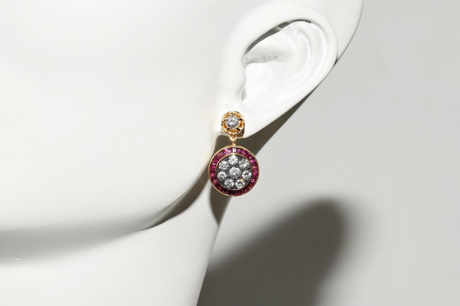 Boucles d'oreilles décorées de diamants naturels et de rubis calibrés en or 14 carats, neuves en vente 8