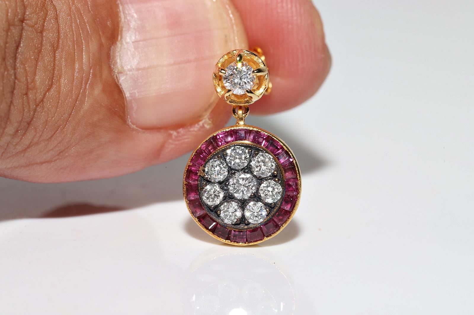 Boucles d'oreilles décorées de diamants naturels et de rubis calibrés en or 14 carats, neuves Neuf - En vente à Fatih/İstanbul, 34
