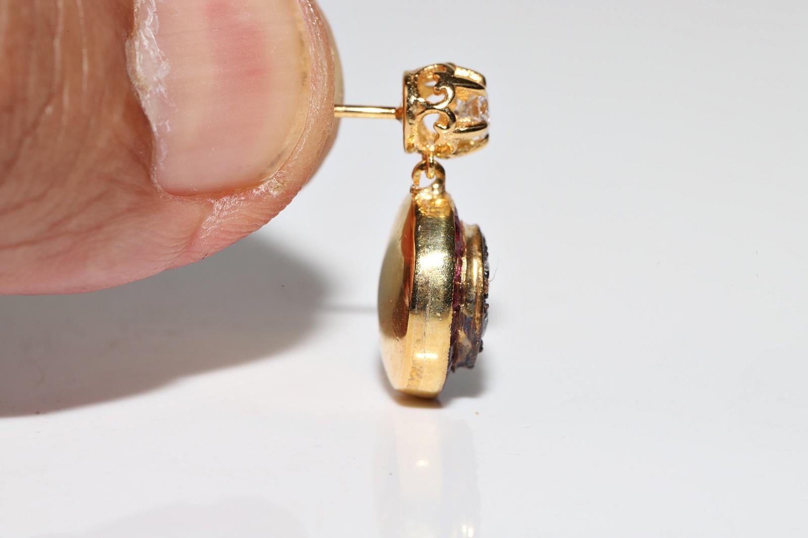 Boucles d'oreilles décorées de diamants naturels et de rubis calibrés en or 14 carats, neuves Pour femmes en vente