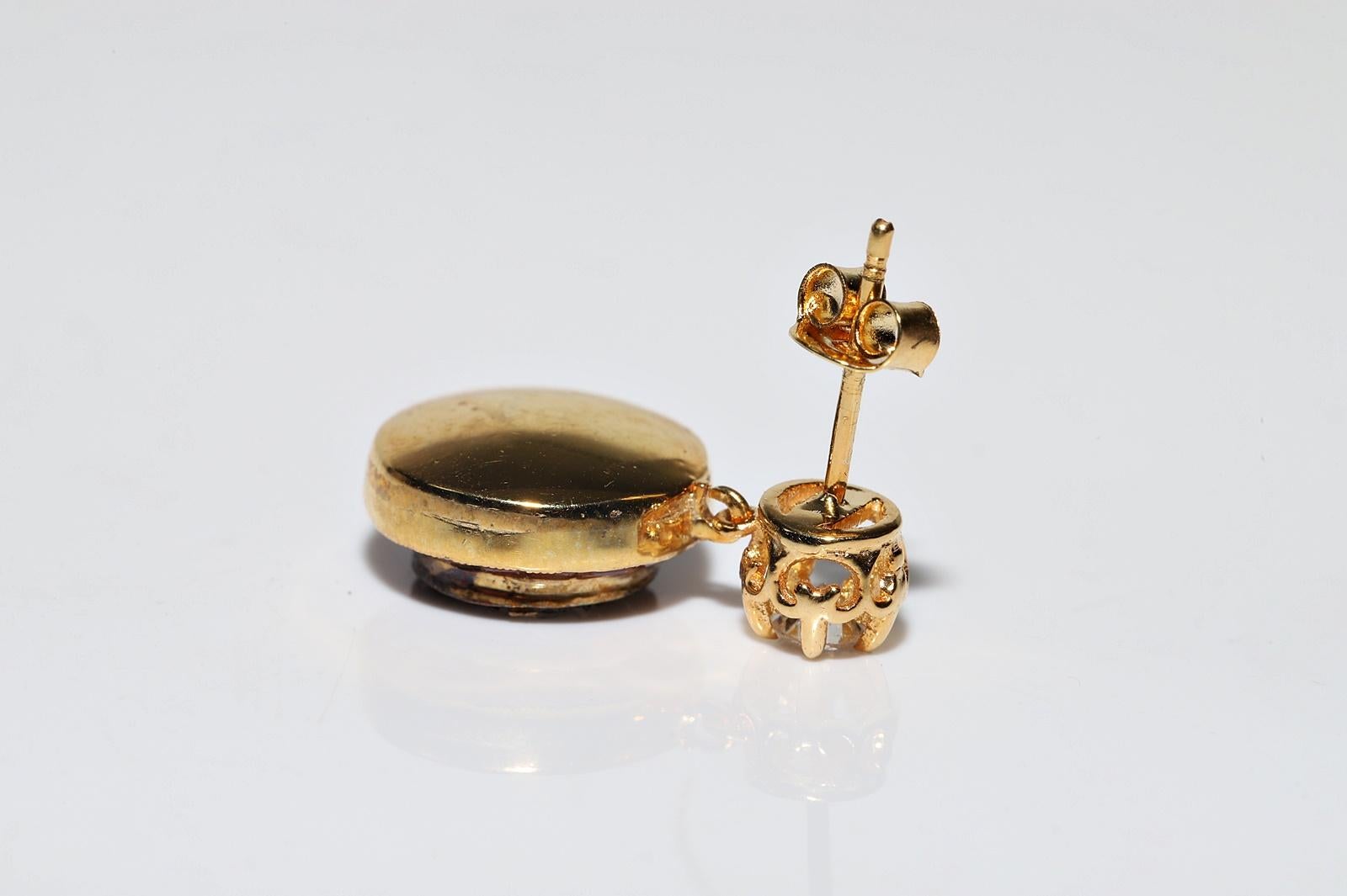 Boucles d'oreilles décorées de diamants naturels et de rubis calibrés en or 14 carats, neuves en vente 1