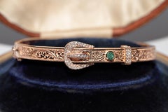 Pulsera cinturón de oro de 14k con diamantes naturales y esmeraldas