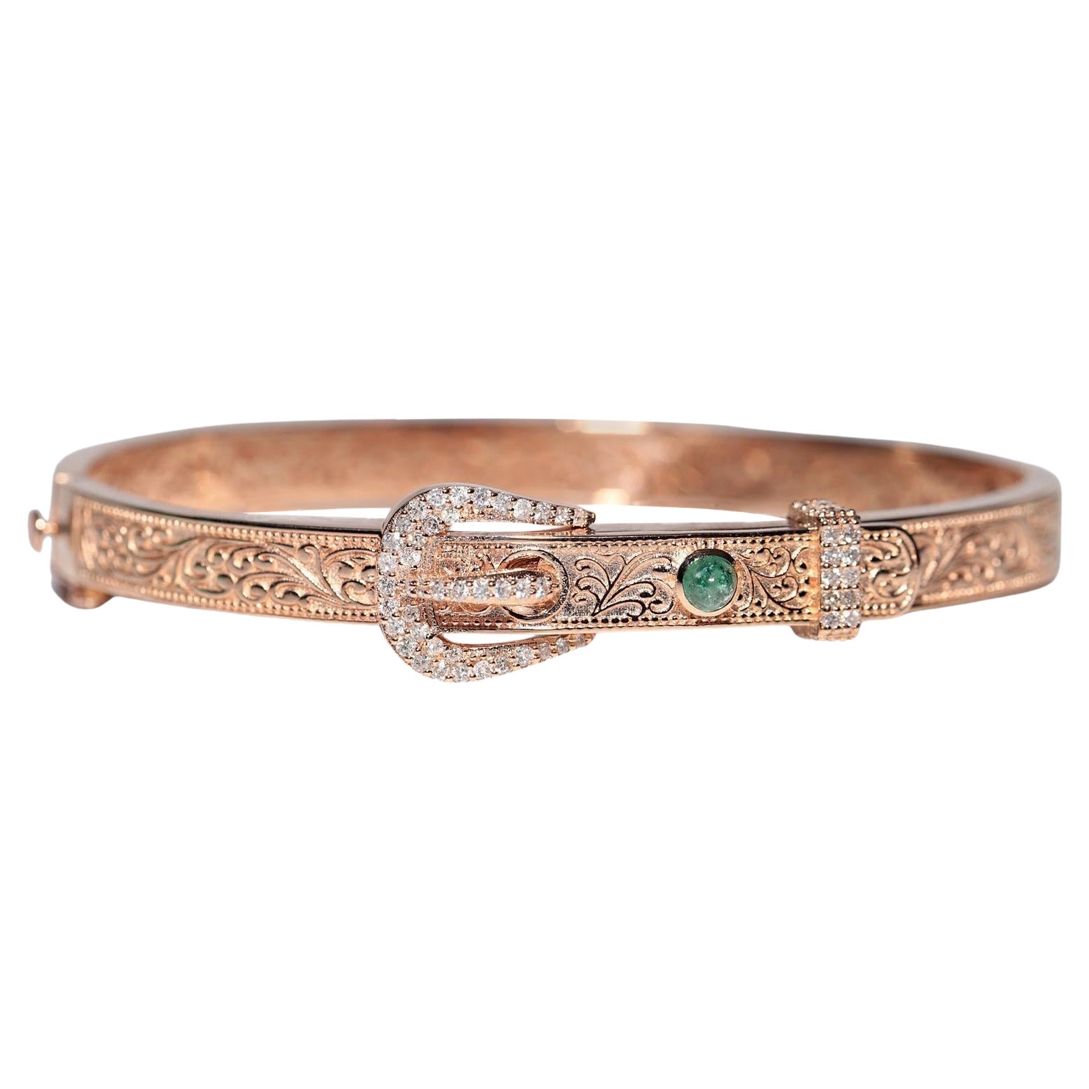 Bracciale da cintura decorato con diamanti naturali e smeraldi in oro 14k di nuova produzione