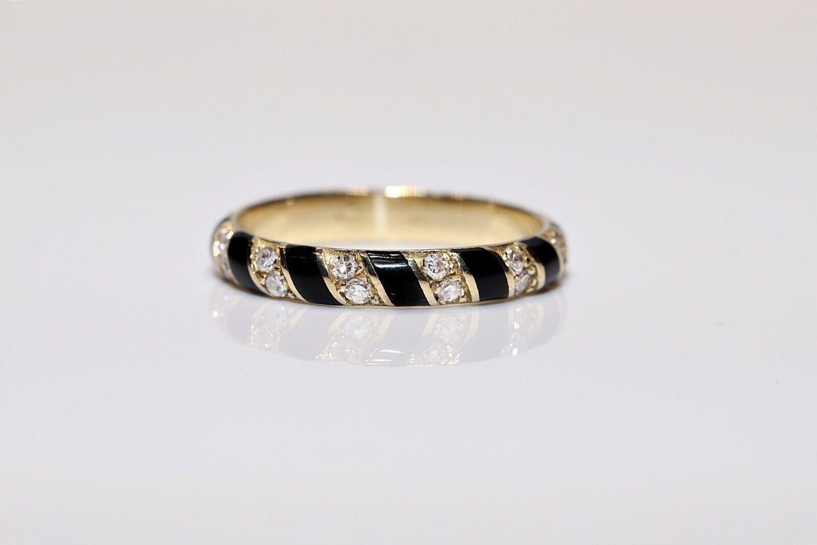 New Made 14k Gold Natural Diamond And Enamel Decorated Band Ring  For Sale 4