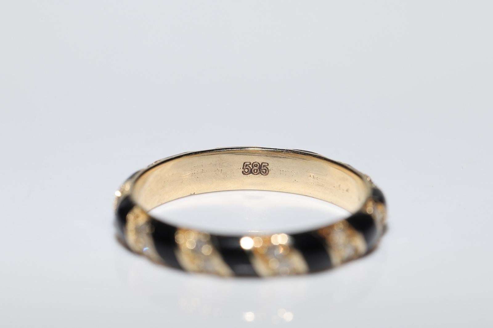New Made 14k Gold Natural Diamond And Enamel Decorated Band Ring  For Sale 5