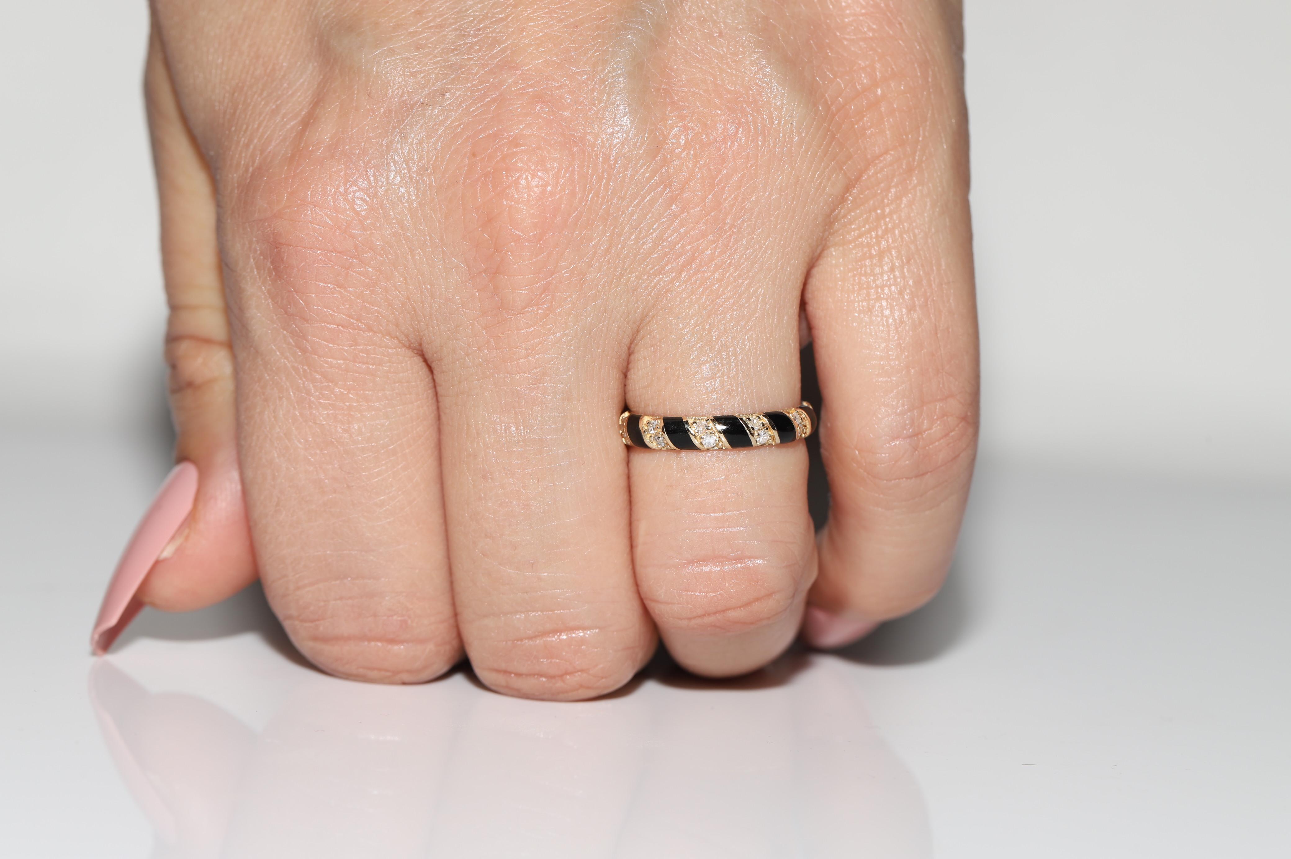 Neu hergestellter 14k Gold Natürlicher Diamant und Emaille Dekorierter Ring mit Diamanten  im Angebot 7