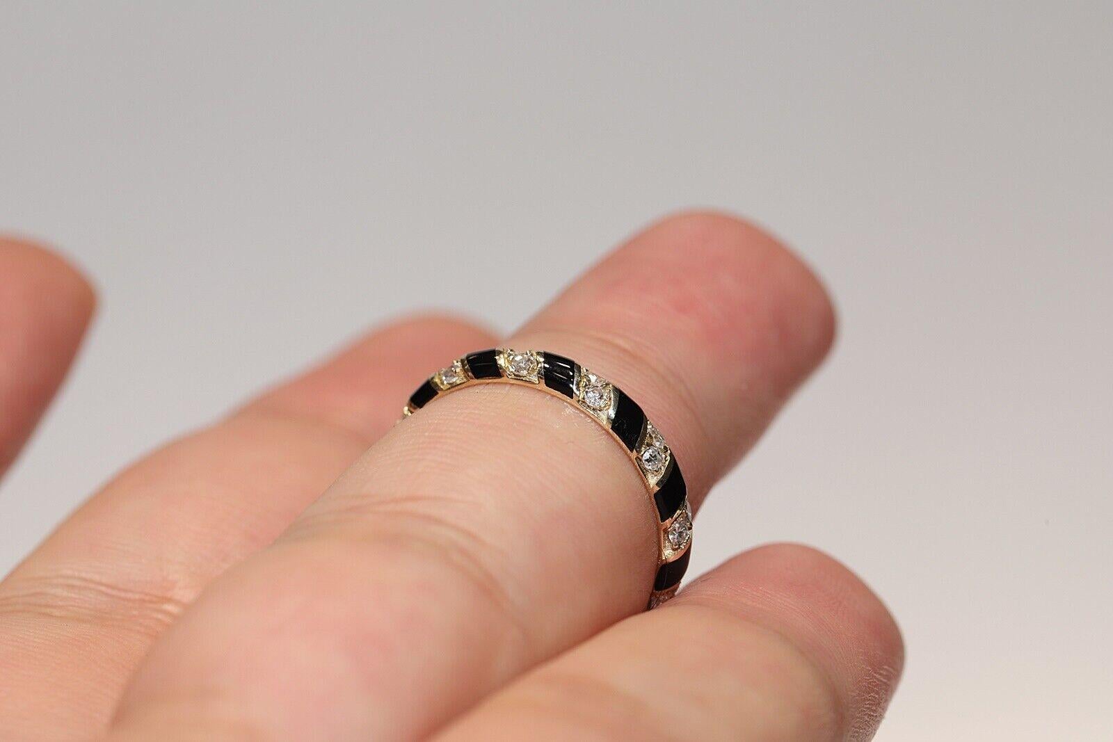 Taille simple New Made 14k Gold Natural Diamond and Enamel Decorated Band Ring (Bague en or 14k décorée de diamants naturels et d'émail)  en vente
