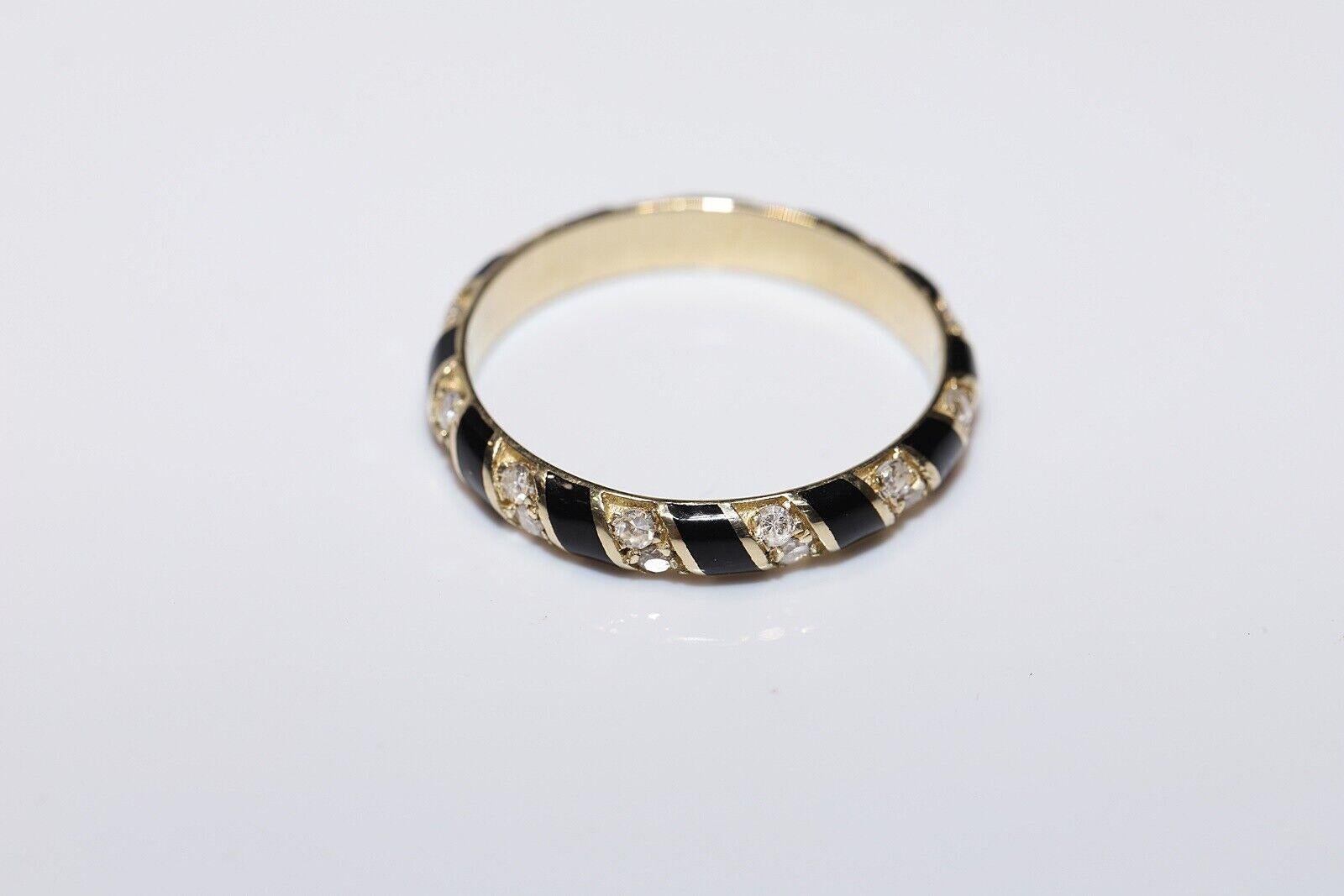 New Made 14k Gold Natural Diamond And Enamel Decorated Band Ring  In New Condition For Sale In Fatih/İstanbul, 34
