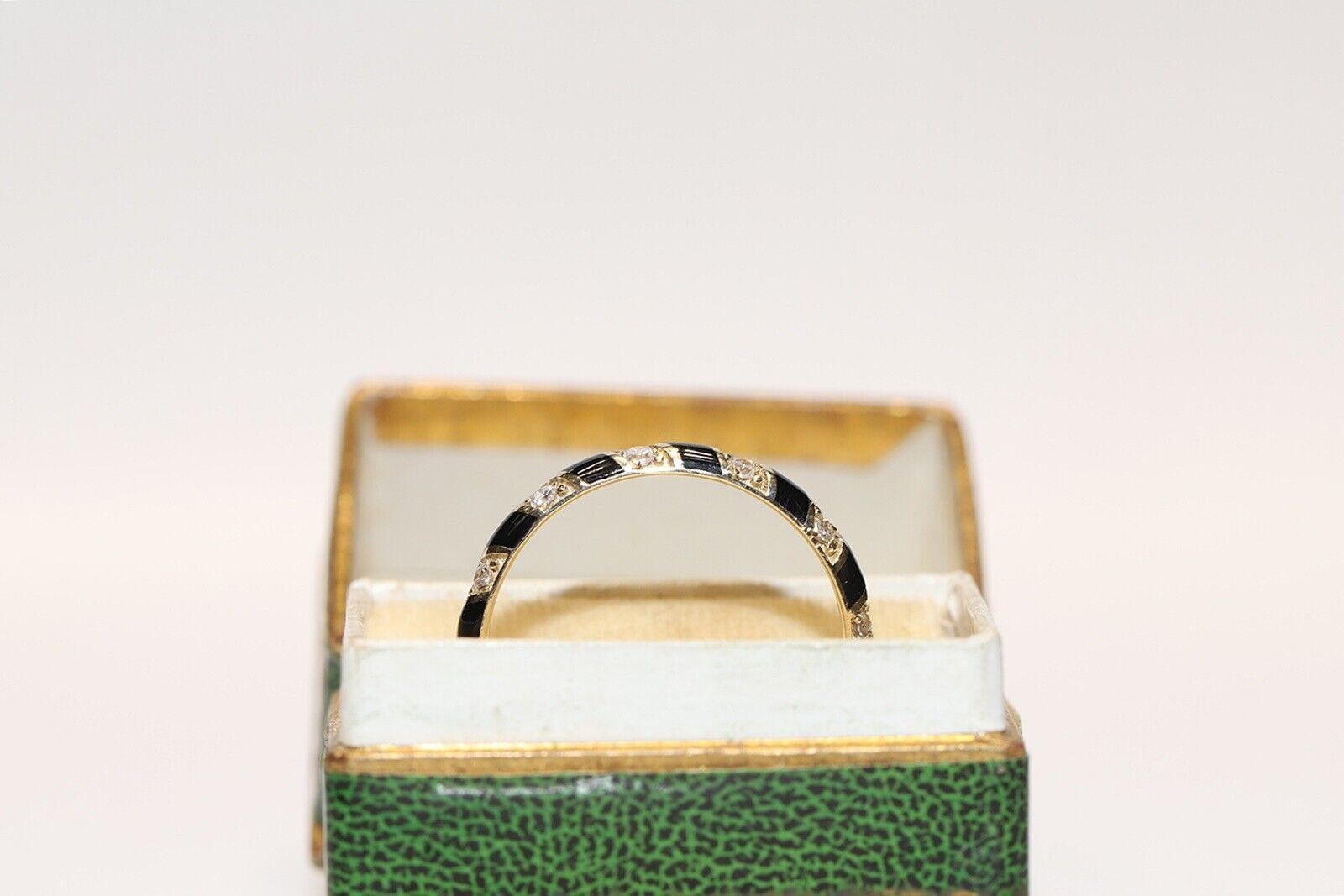 New Made 14k Gold Natural Diamond and Enamel Decorated Band Ring (Bague en or 14k décorée de diamants naturels et d'émail)  en vente 2