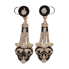 New Made 14k Gold Natural Diamond And Enamel Decorated Drop Earring