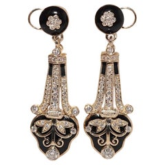 Pendiente de gota decorado con esmalte y diamantes naturales de oro de 14k de nueva factura