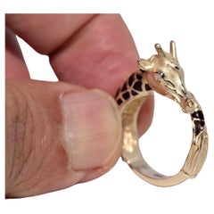 New Made 14k Gold Natural Diamond And Enamel Decorated Giraffe Design Ring