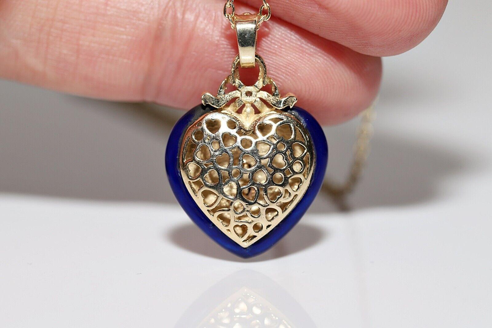 New Made 14k Gold Natural Diamond And Enamel Decorated Heart Pendant Necklace In New Condition For Sale In Fatih/İstanbul, 34