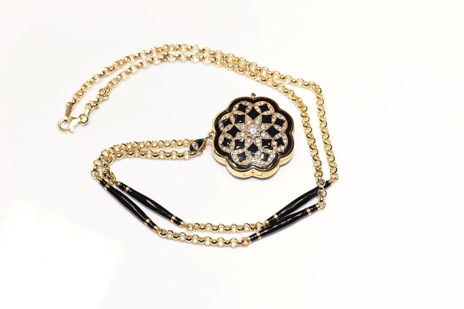 New Made 14k Gold Natural Diamond And Enamel Decorated Pendant Necklace For Sale 6
