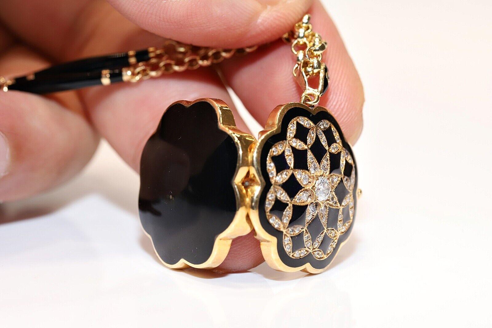 New Made 14k Gold natürlichen Diamanten und Emaille dekoriert Anhänger Halskette  im Zustand „Neu“ im Angebot in Fatih/İstanbul, 34
