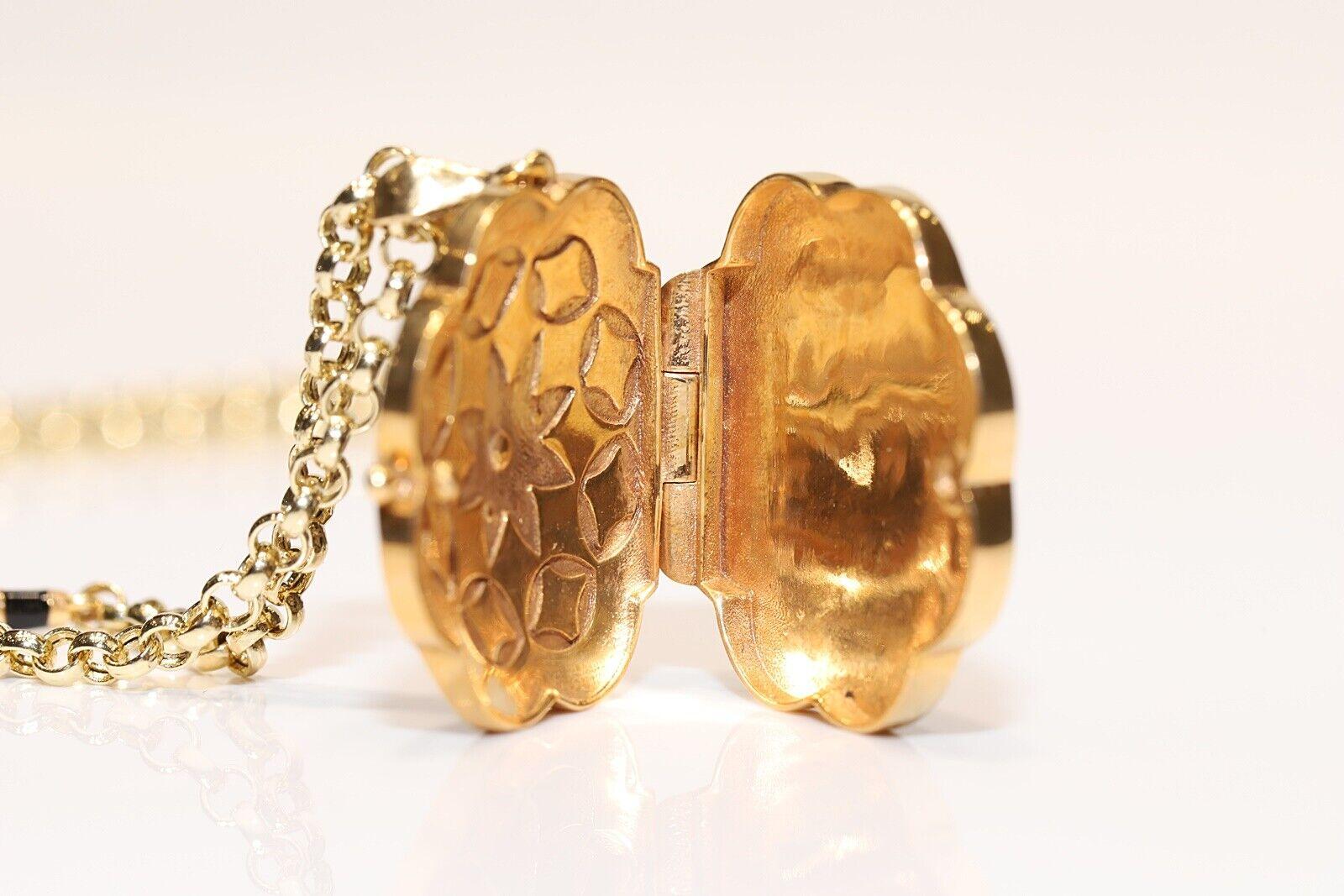 New Made 14k Gold natürlichen Diamanten und Emaille dekoriert Anhänger Halskette  im Angebot 2