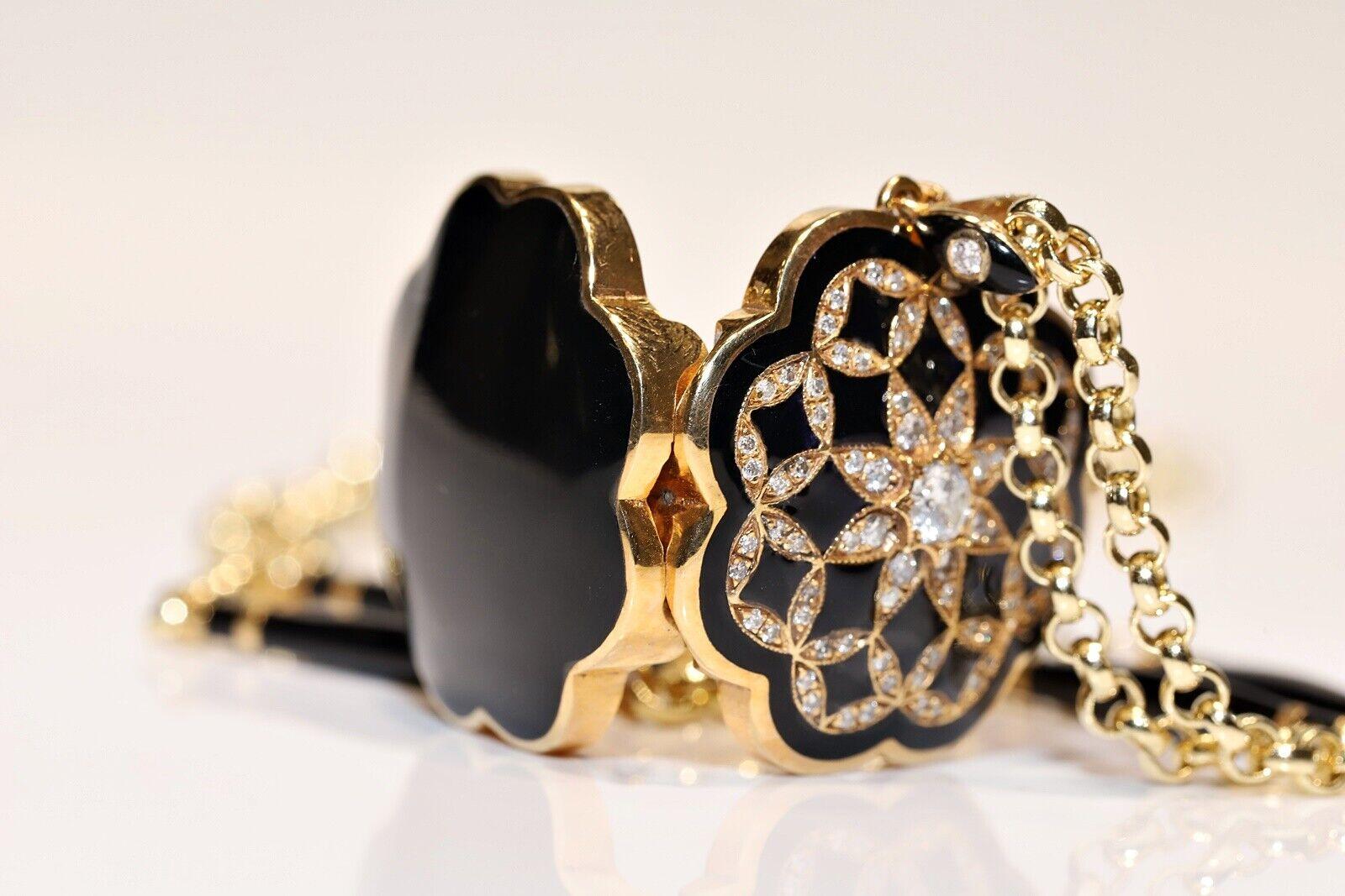 New Made 14k Gold natürlichen Diamanten und Emaille dekoriert Anhänger Halskette  im Angebot 3