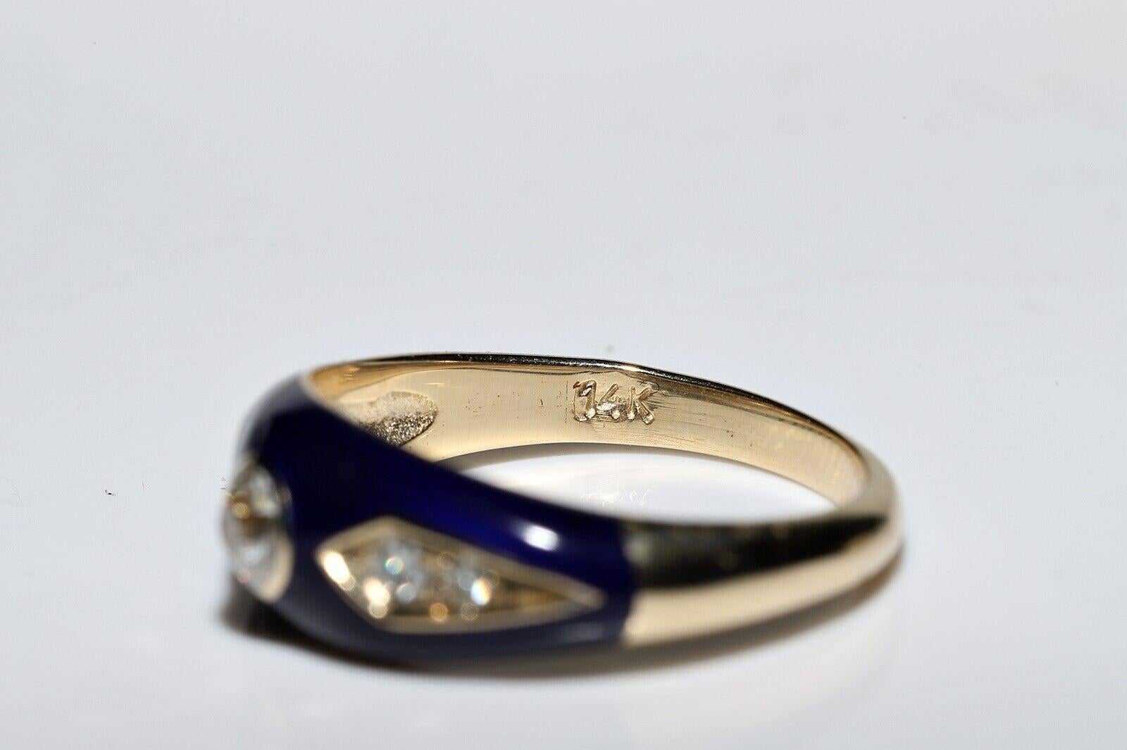 New Made 14k Gold Natural Diamond And Blue  Enamel Decorated Ring For Sale 4