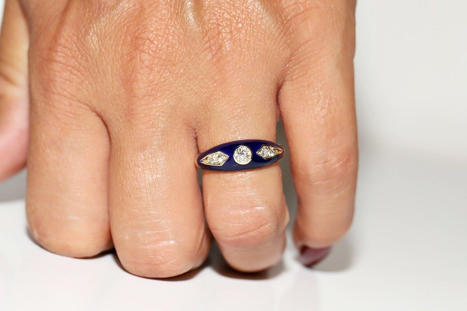 Modern New Made 14k Gold Natural Diamond And Blue  Enamel Decorated Ring For Sale
