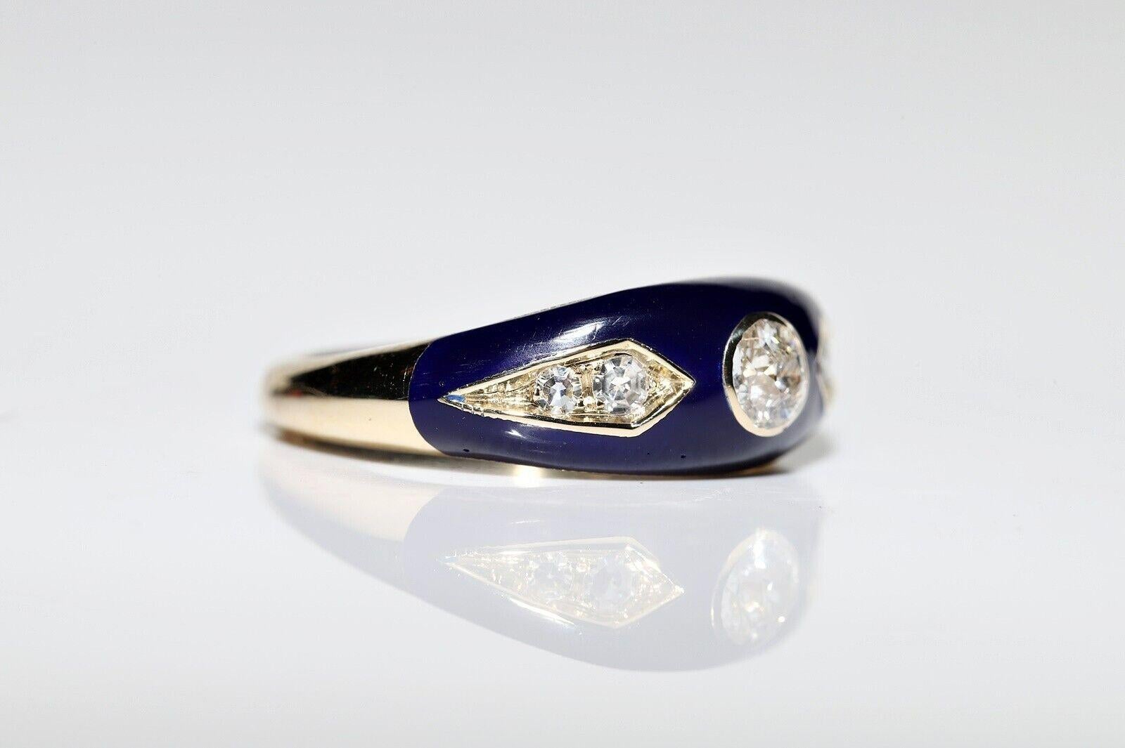 Women's New Made 14k Gold Natural Diamond And Blue  Enamel Decorated Ring For Sale
